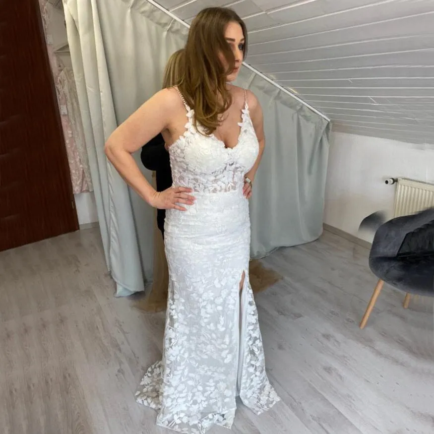 Diynav Mermaid V-Neck Sexy Evening Dresses 2025 Handmade Flowers Sleeveless Tulle Formal Dress HZ1017 - Image 3