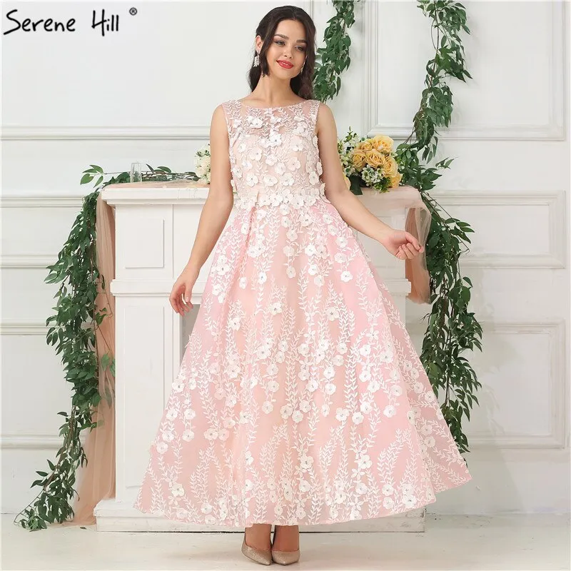 Diynav Sale no return no refundSale Pink Sleeveless Sexy Ankle Length Evening Dresses 2025 Handmade Flowers Beading Tulle Evening Gowns Real Photo HZ1017