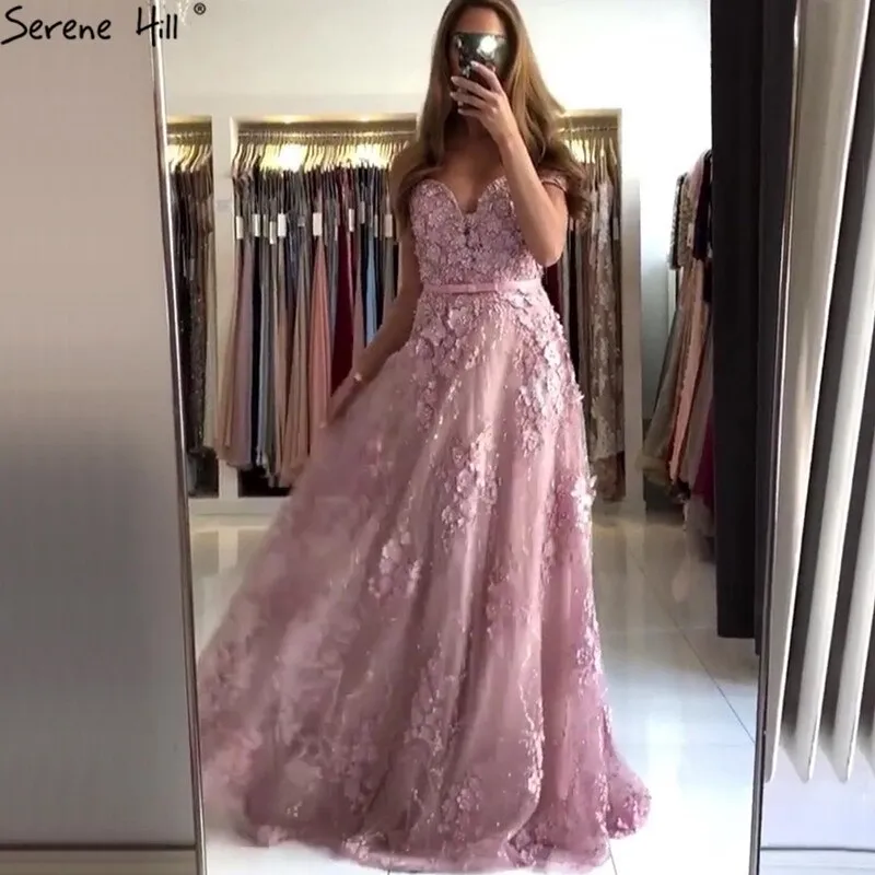 Diynav Sale no return no refund Sale Pink Sweetheart Sexy A-Line Evening Dresses 2025 Lace Flower Pearl Off Shoulder Evening Gowns HZ1017