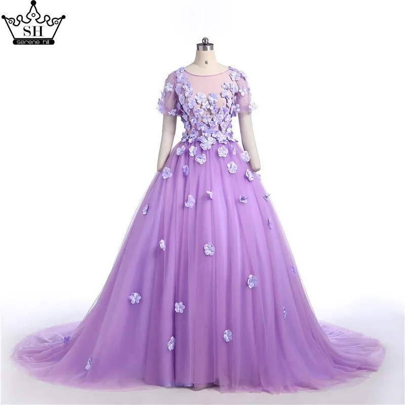 Diynav Purple Flowers Beading Short Sleeves Tulle Wedding Dresses O-Neck Photography Bride Gown 2025 HZ1017