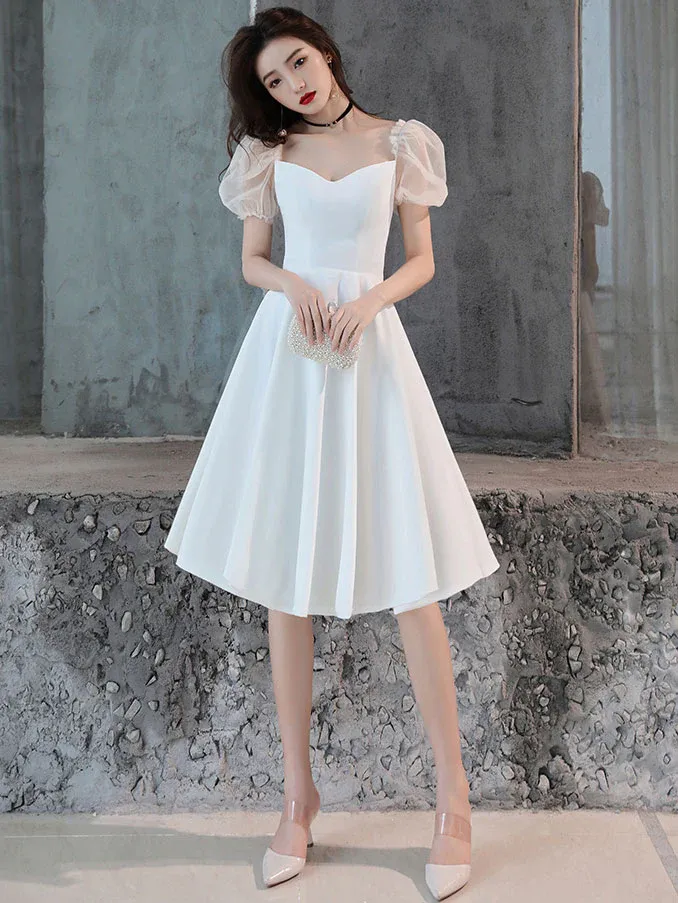 Diynav Satin Short Prom Dress White Homecoming Dress HZ1017