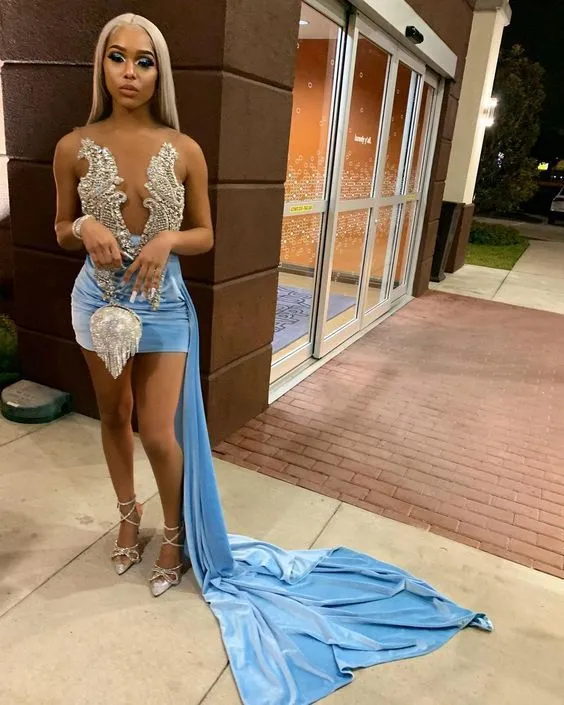 Diynav blue mini homecoming dress party dress HZ1017