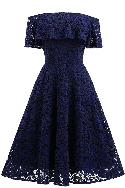 Diynav Navy Lace A-line Homecoming Dress HZ1017