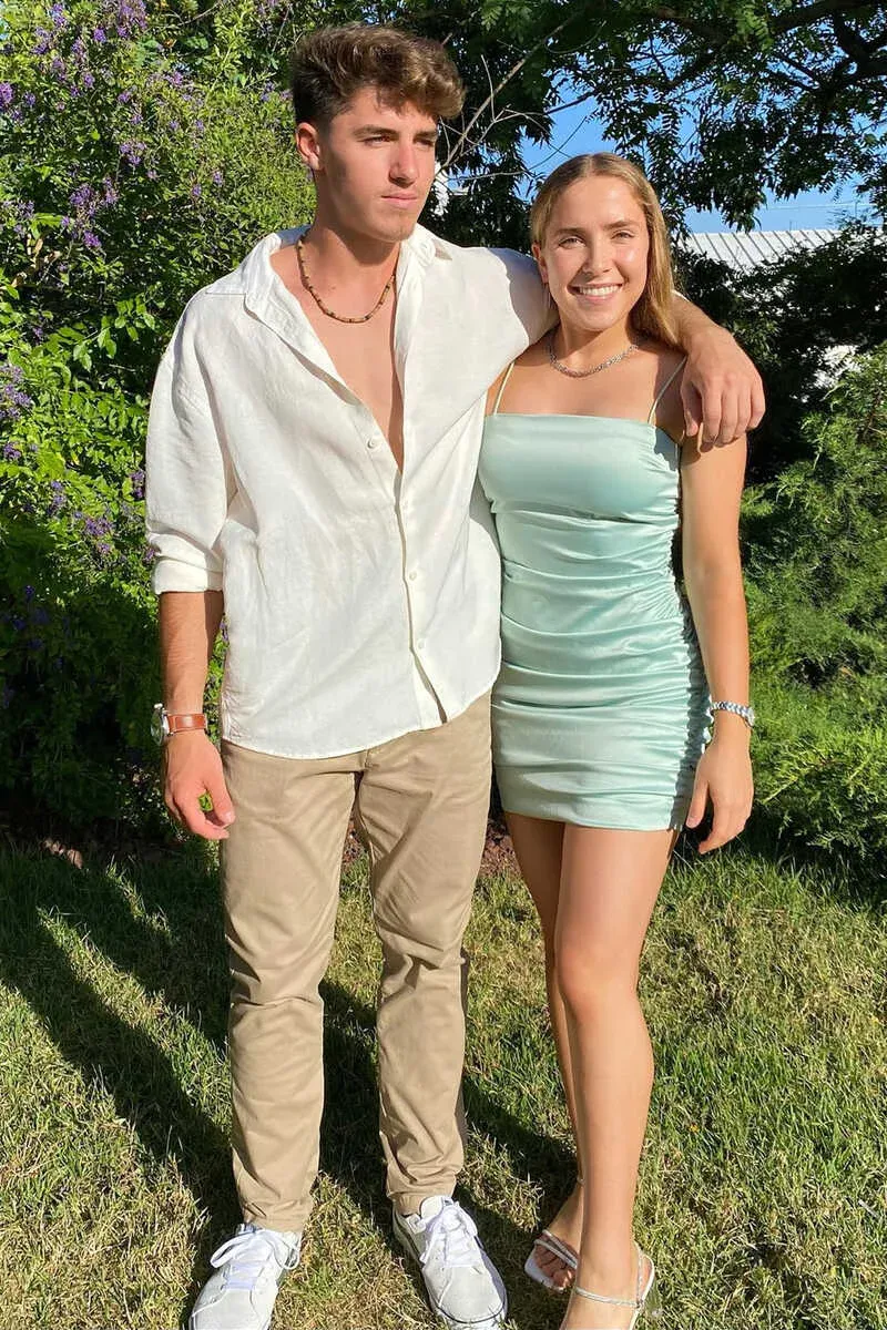 Diynav Green Spaghetti Straps Ruched Mini Cocktail Dress Bodycon Dress Short Homecoming Dress HZ1017