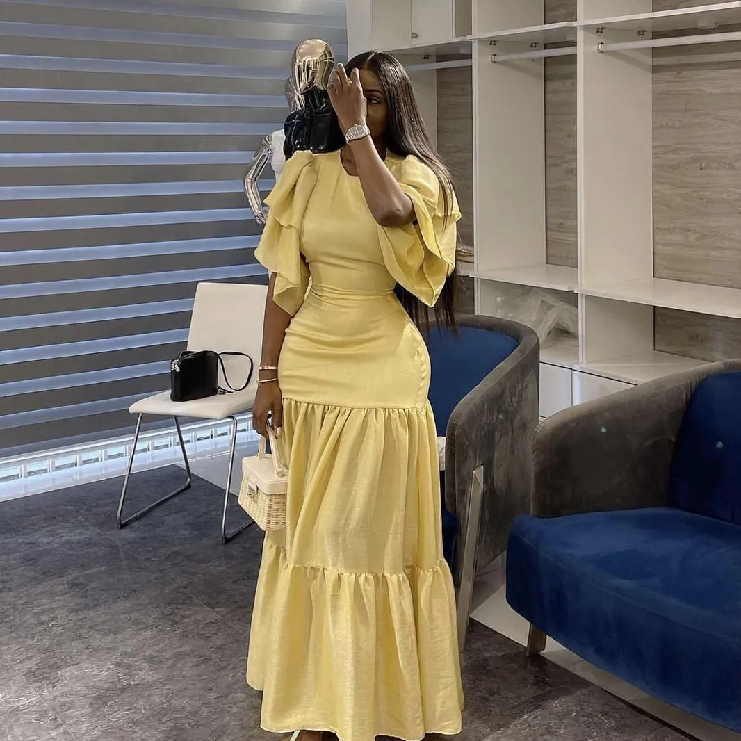 Diynav Yellow Long Evening Dress,Yellow Wedding Guest Dress HZ1017