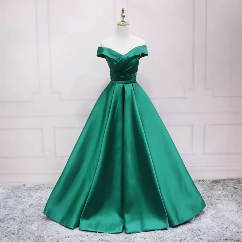 Diynav The Shoulder Green Satin Evening Dress HZ1017