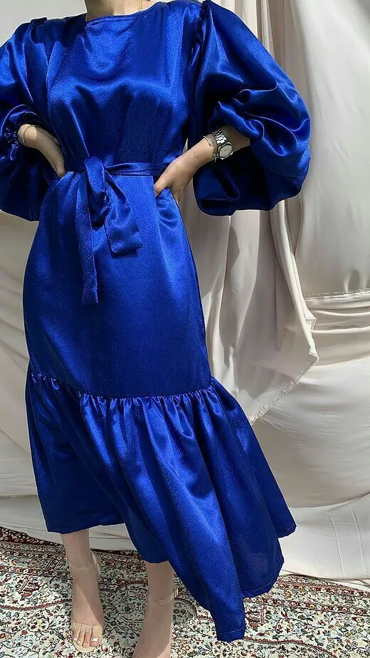 Diynav Blue Lantern Sleeves Evening Dress,Simple Party Dress HZ1017
