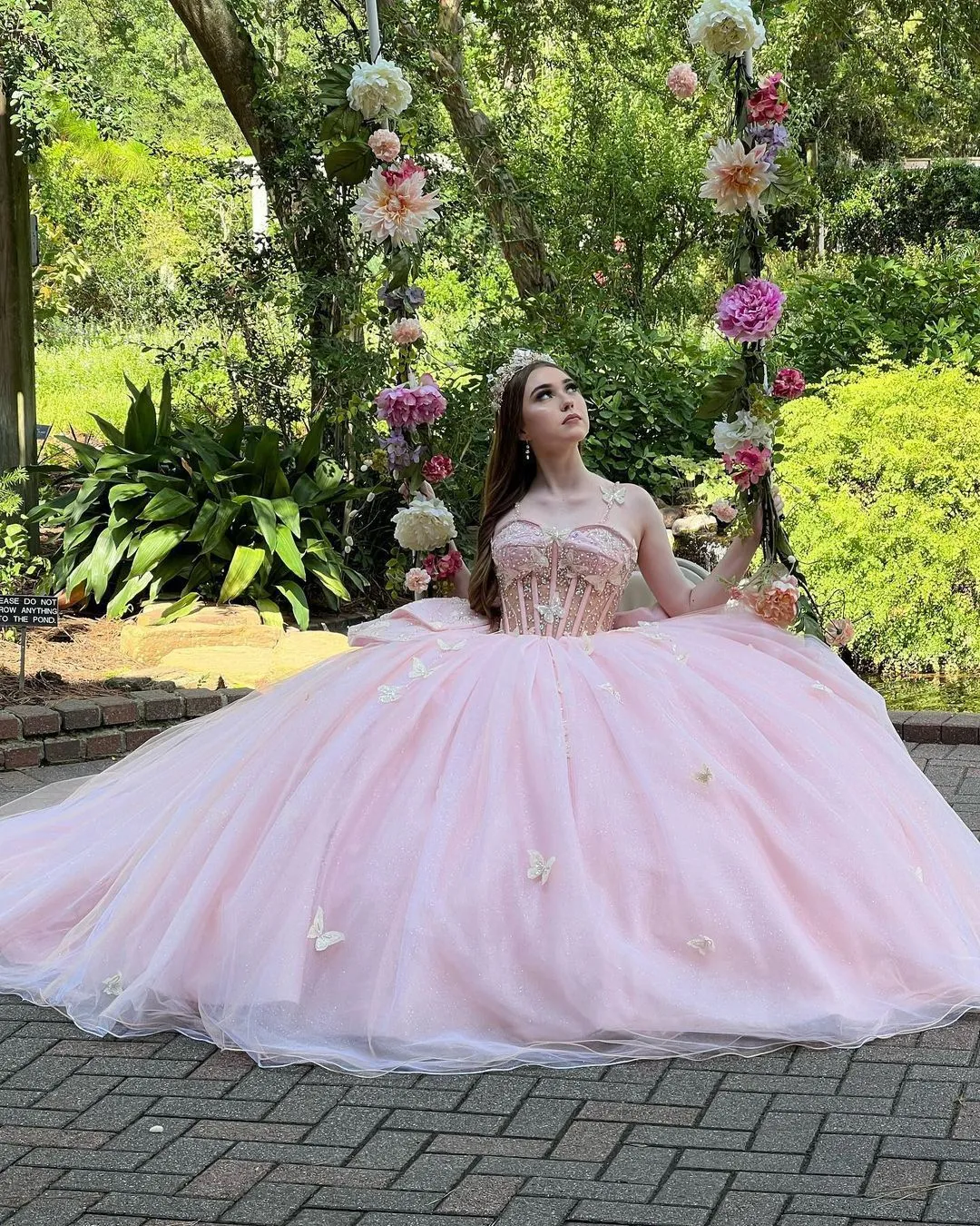 Diynav Pink Sweet 16 Dress,Pink Ball Gown With Butterflies,Pink Tulle Princess Dress HZ1017