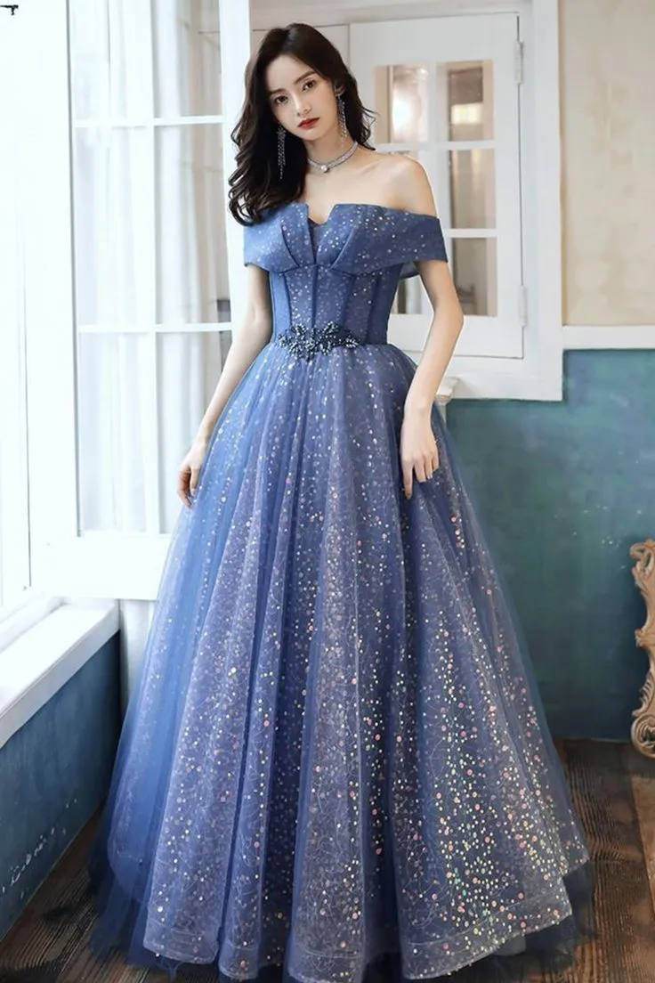 Diynav Tulle Sequins Long Ball Gown Dress Formal Dress HZ1017
