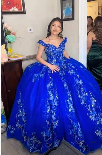 Diynav Blue Ball Gown Quinceanera Dresses 3D Flower Sweetheart Sweet 15 16 Prom Party Gowns HZ1017