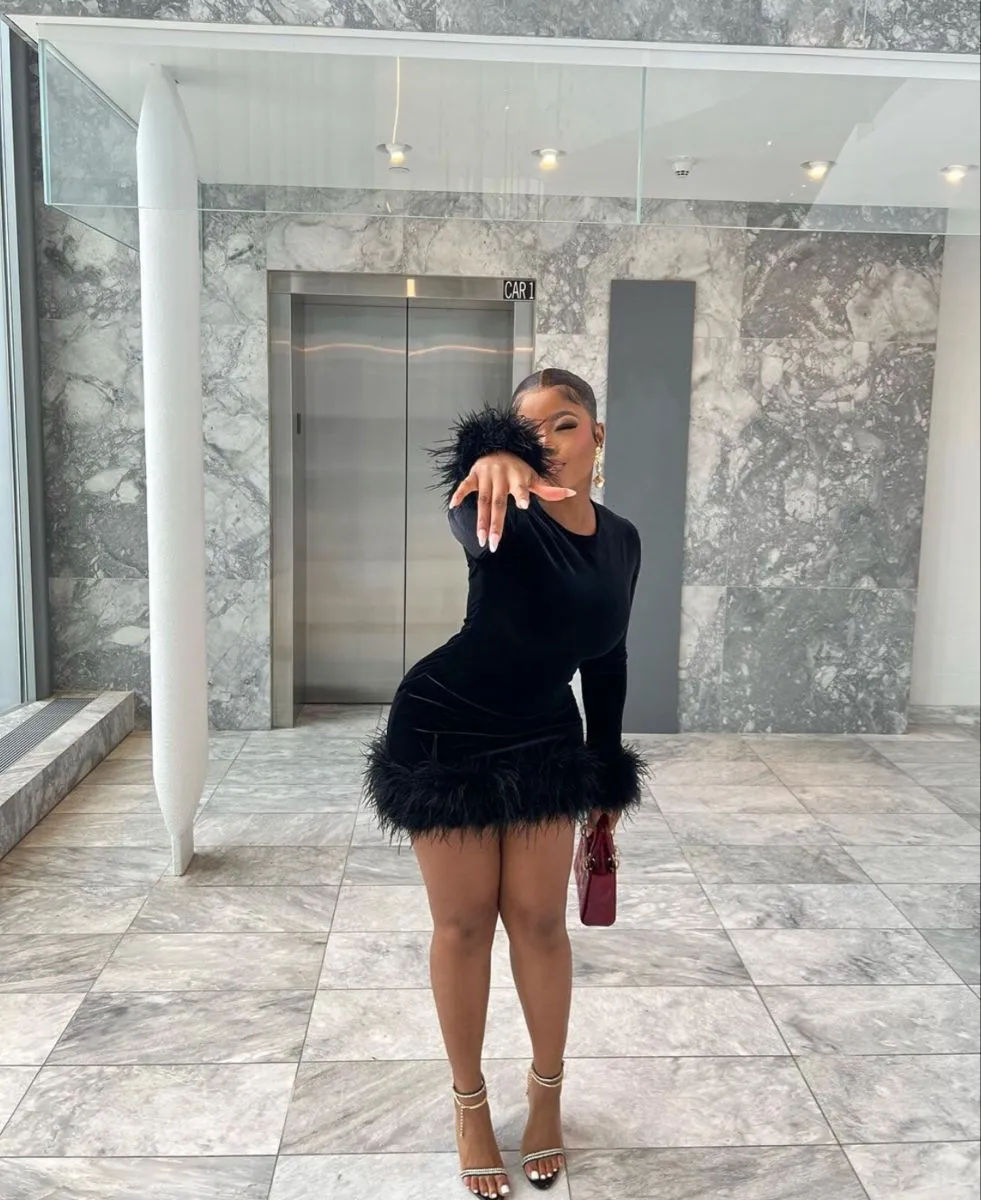 Diynav Black Homecoming Dress with Long Sleeves Black Party Dress HZ1017