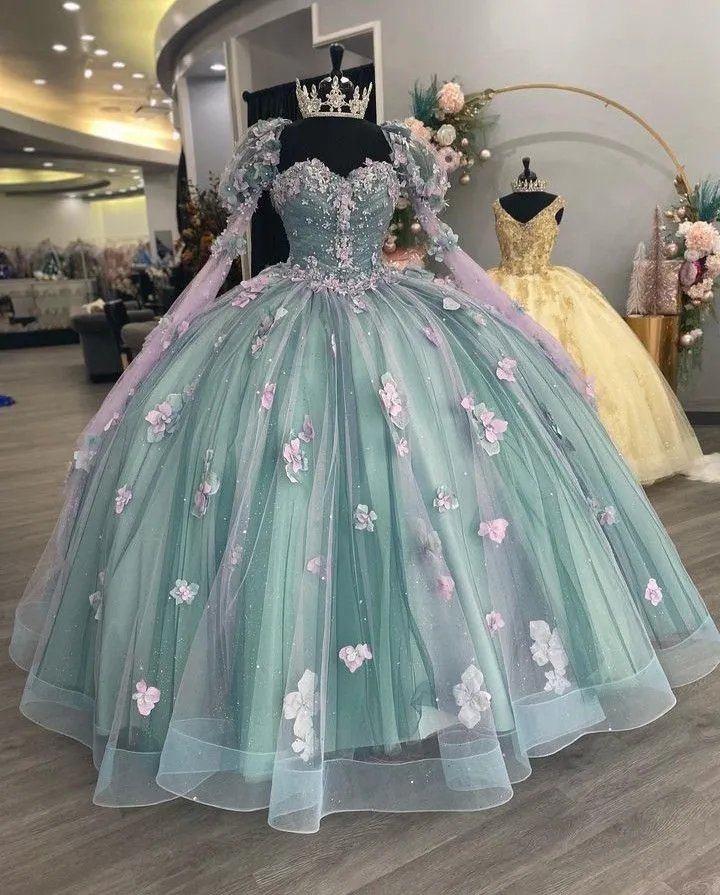 Diynav Sweetheart Ball Gown Quinceanera Dresses Beaded Celebrity Party Gowns With 3D Flowers HZ1017