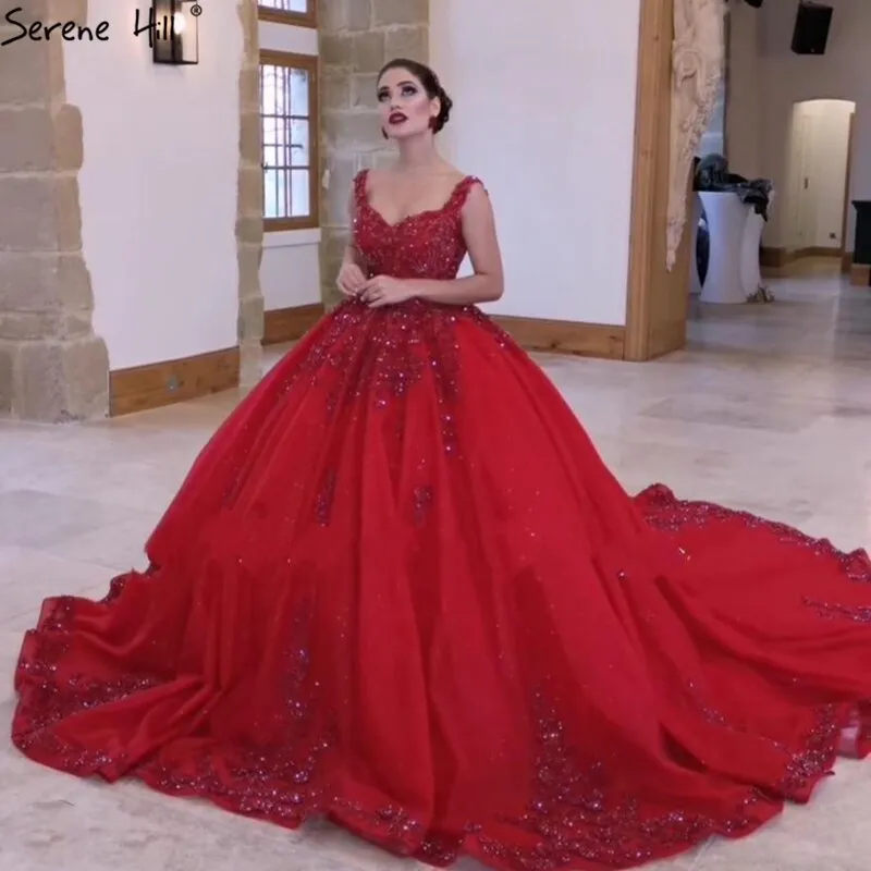 Diynav Hill Red ?rmellose Sexy Hochzeit Kleider 2025 Dubai High-end-Perlen Perlen Braut Kleid HA2440 Nach HZ1017