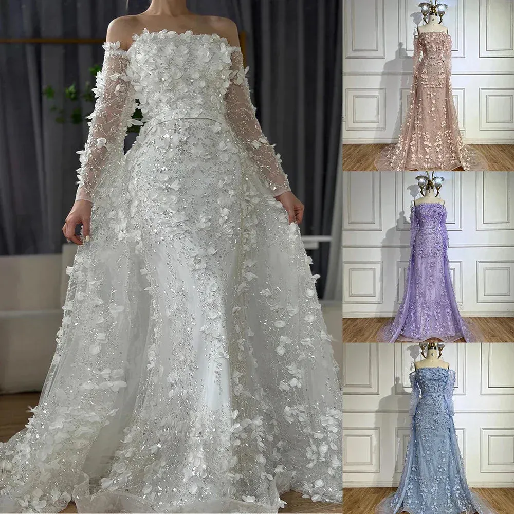 Diynav 3D Flowers Pink Luxury Dubai Evening Dress with Overskirt HZ1017 - Image 2