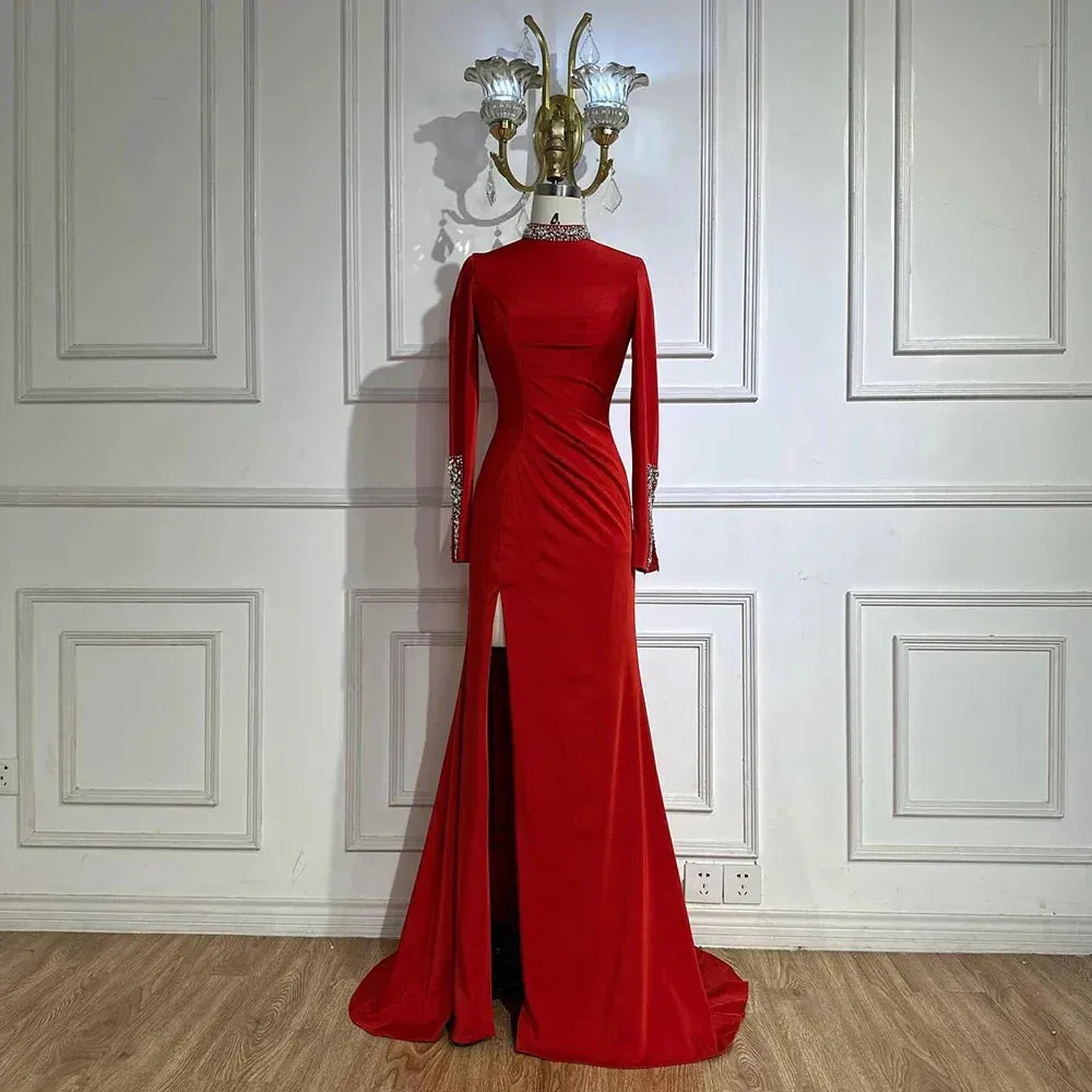 Diynav Satin Split Mermaid Luxury Evening Dress Gown HZ1017 - Image 9