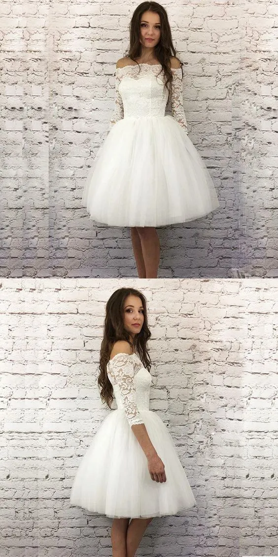 Diynav A-Line 3/4 Sleeves Short Homecoming Dress With Lace HZ1017