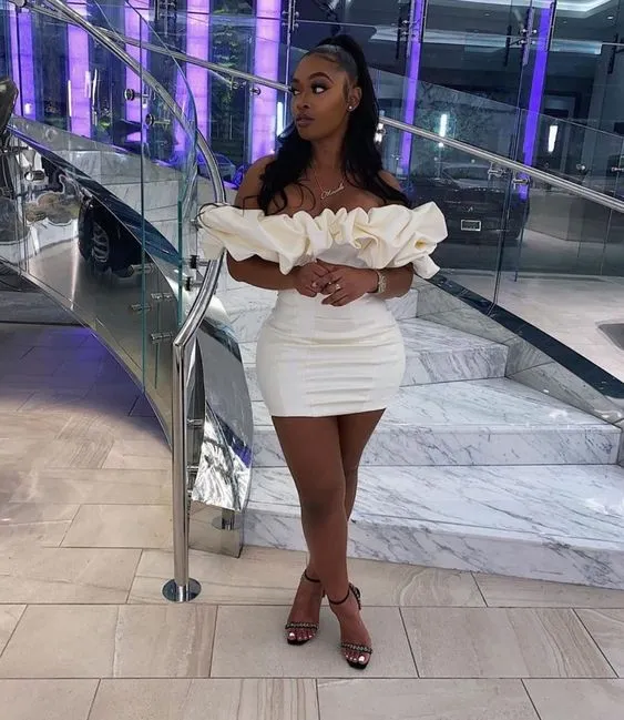 Diynav Length Ruffle Sleeve Pretty Off Shoulder Black Girl Homecoming Dress Cocktail Dresses HZ1017