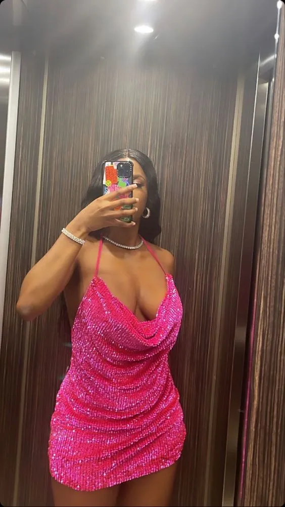 Diynav sequin cowl neck mini dress sexy homecoming dress HZ1017 - Image 2