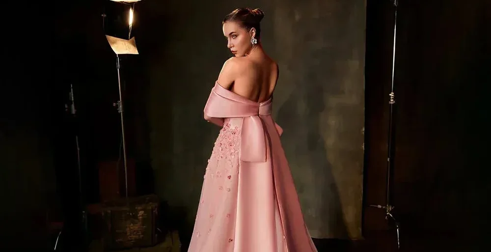 Diynav Arabia Peach Off-the-Shoulder A-Line Satin Appliques Evening Dress Gown for Formal Occasion HZ1017 - Image 6