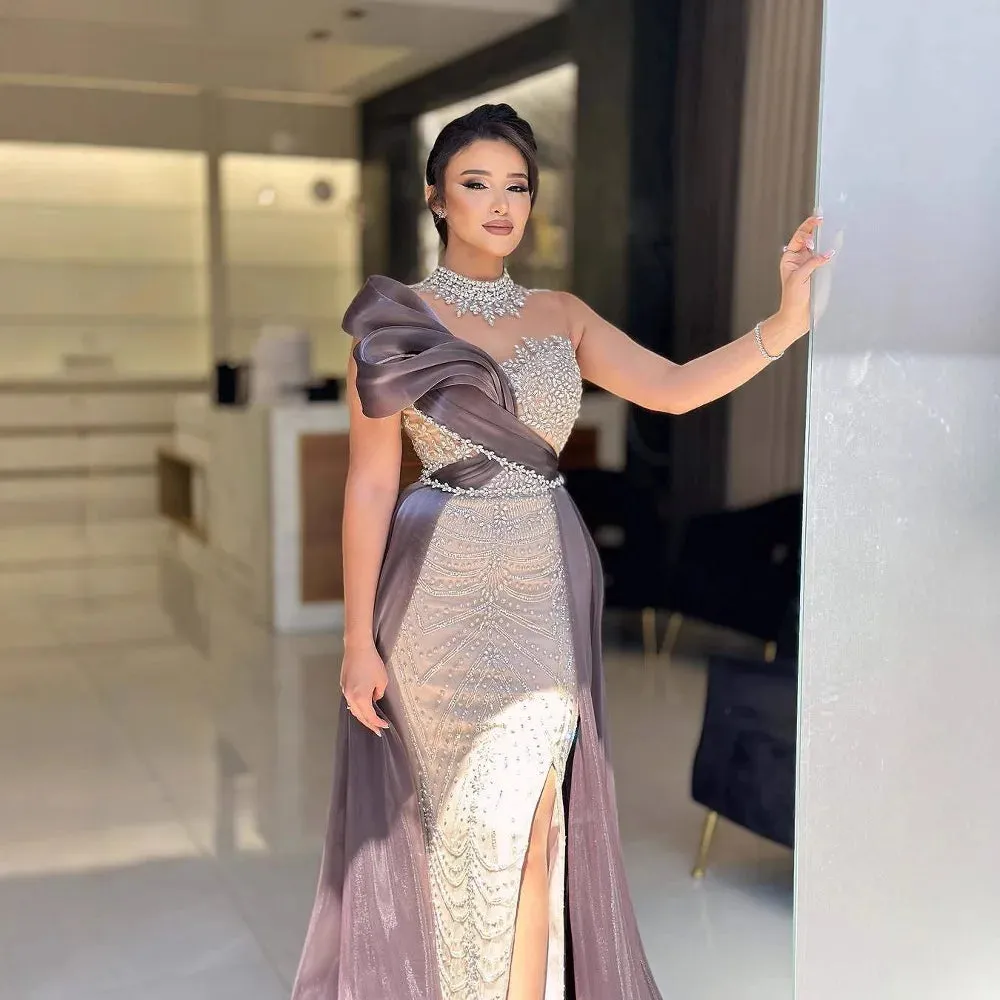 Diynav Beaded Arabic Evening Dress with Slit HZ1017