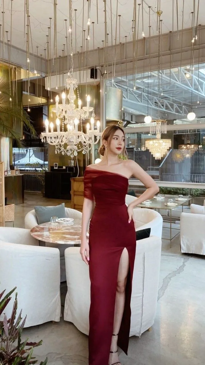 Diynav Irregular Neckline Long Prom Dress with Split,Burgundy Evening Dress HZ1017