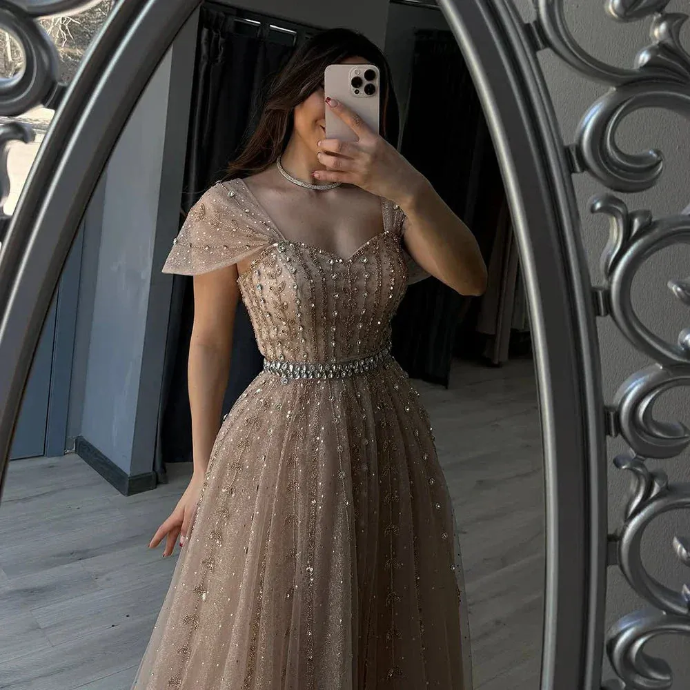 Diynav A Line Beaded Backless Evening Dress Gown HZ1017