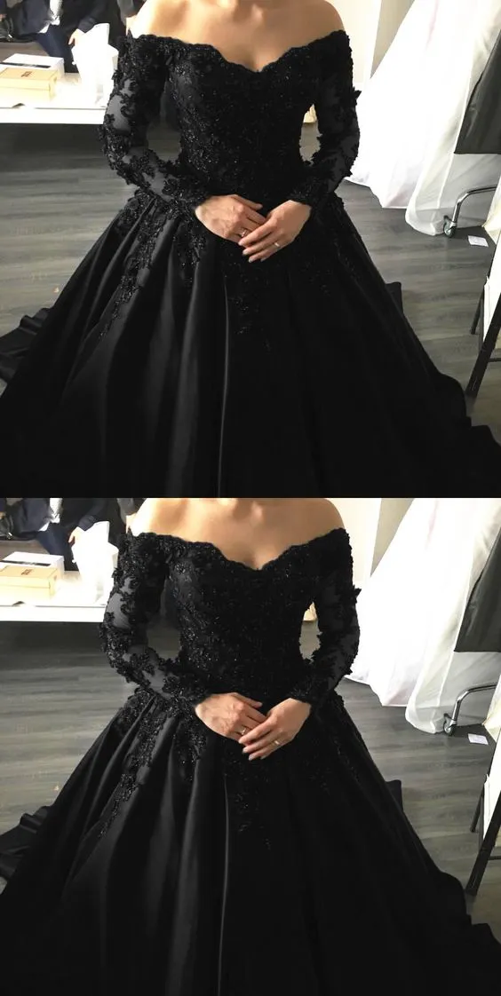 Diynav Lace Appliques Long Sleeves Ball Gowns Prom Dresses HZ1017