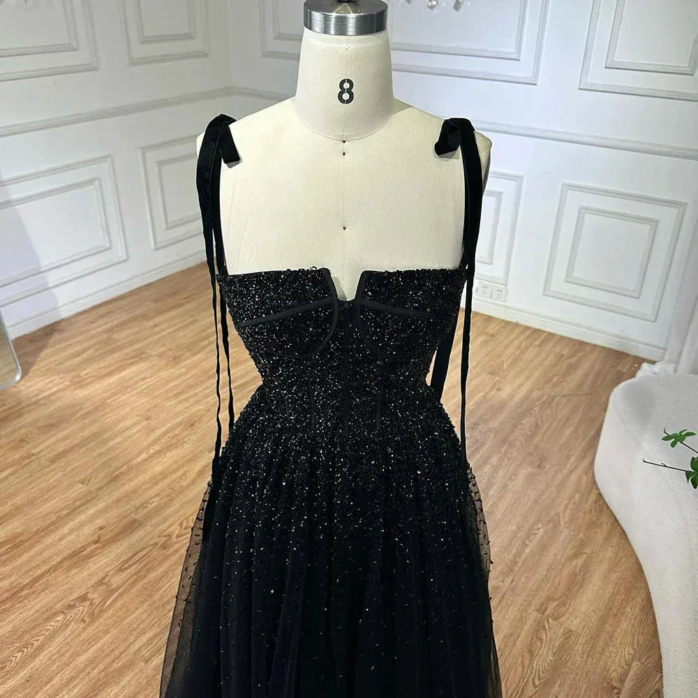 Diynav Saudi Wine Red Beaded Evening Gown Spaghetti Strap Floor-Length for Formal Occasion HZ1017 - Image 8