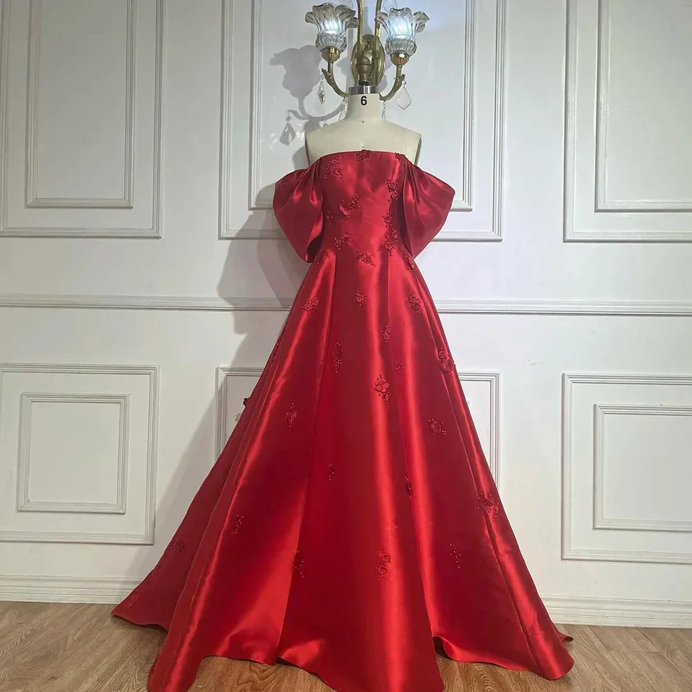 Diynav 3D Flowers Off Shoulder Red Evening Dress HZ1017 - Image 7