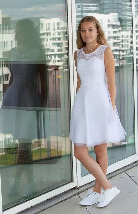 Diynav white homecoming dress with lace HZ1017