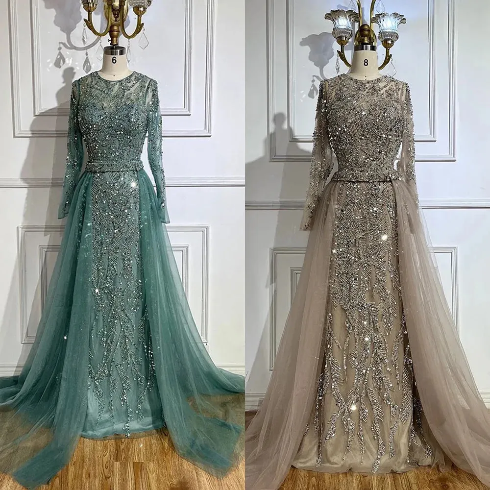 Diynav Dubai Turquoise Mermaid Evening Dress with Tulle HZ1017 - Image 3