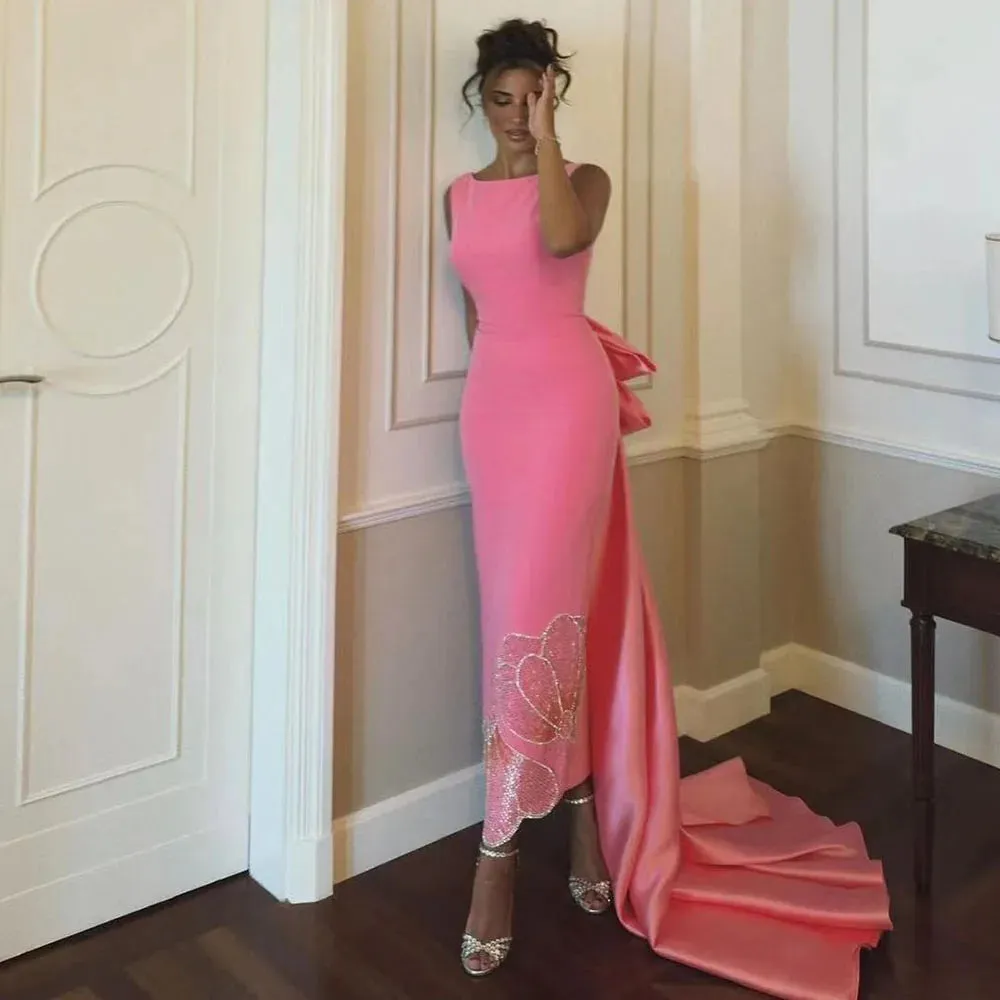 Diynav Coral Pink Butterfly Beaded Evening Dress HZ1017