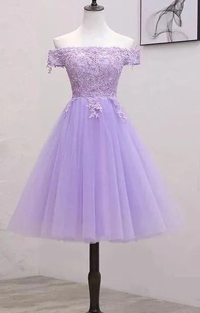 Diynav Purple Lace And Tulle Off The Shoulder Homecoming Dress HZ1017