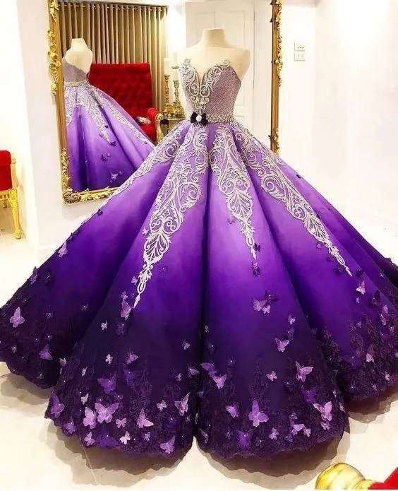 Diynav Butterfly Quinceanera Dress Ombre Purple Ball Gown, Long Prom Dress HZ1017