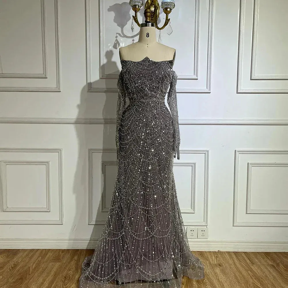 Diynav Pearls Green Mermaid Evening Dress with Gloves LA72352 Plush HZ1017 - Image 8