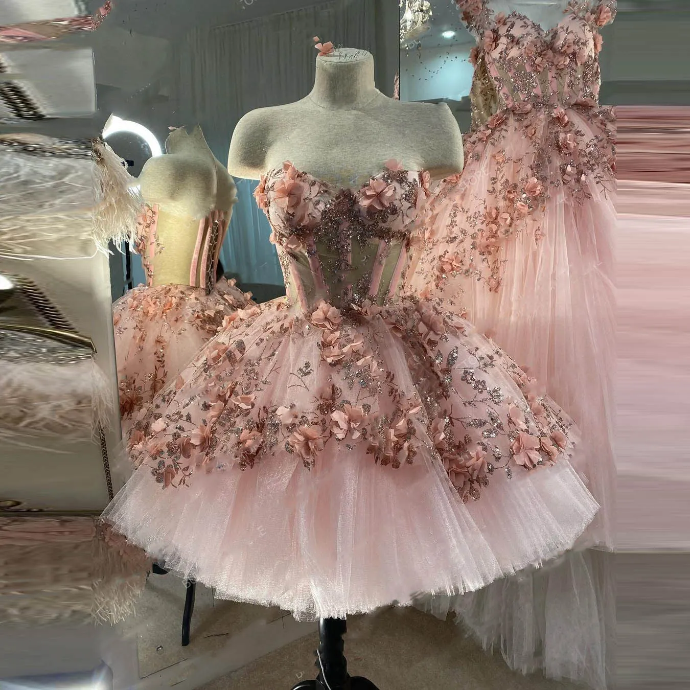 Diynav Tulle Short Homecoming Dress With 3D Flowers HZ1017 - Image 2