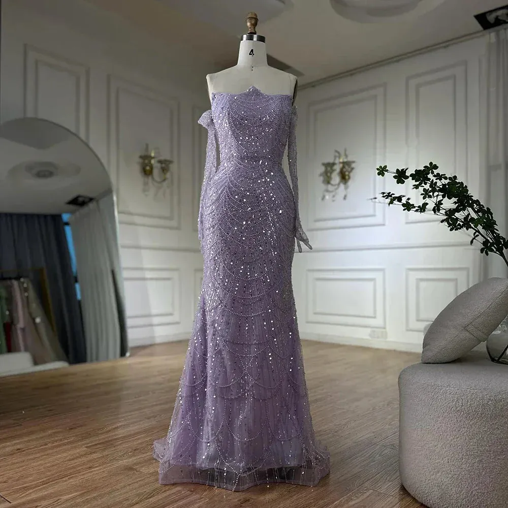 Diynav Pearls Green Mermaid Evening Dress with Gloves LA72352 Plush HZ1017 - Image 7