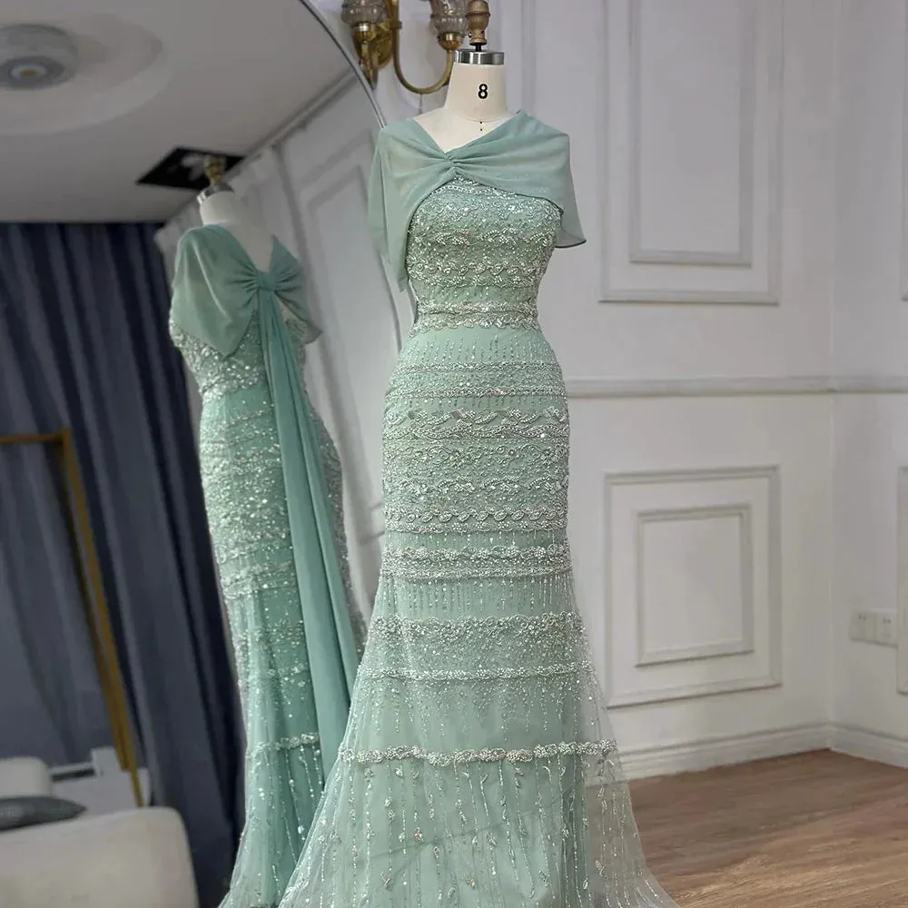 Diynav Dubai Evening Dress with Cape Long Party Gowns HZ1017 - Image 2