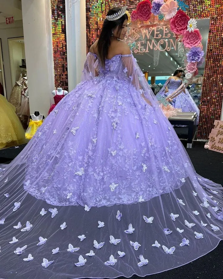 Diynav Lavender Ball Gown With Butterflies,Sweet 16 Dress HZ1017