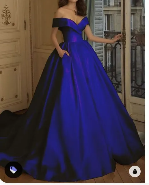Diynav The Shoulder Royal Blue Satin Ball Gown Stunning Princess Dress HZ1017