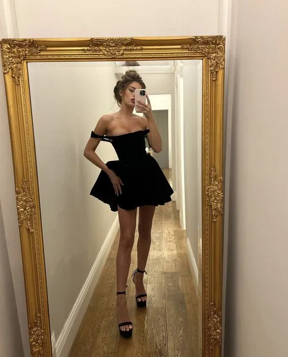 Diynav A-line Black Homecoming Dress Black Cocktail Dress HZ1017