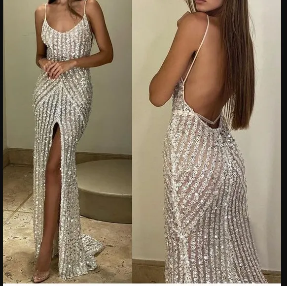 Diynav Sequins Long Prom Dress Charming Evening Dress HZ1017