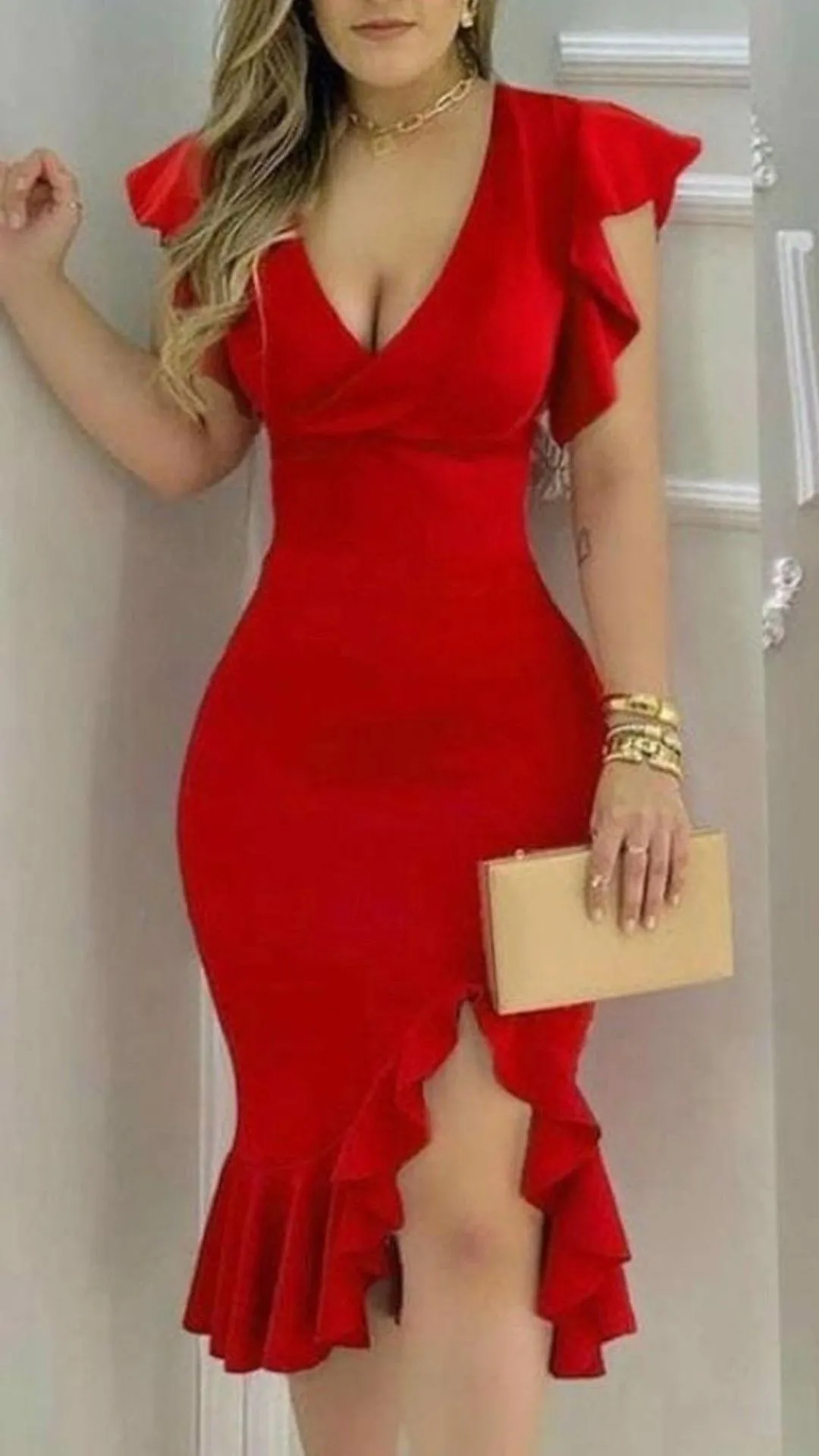 Diynav Women Sexy Red Bodycon Dress,Red Homecoming Dress HZ1017