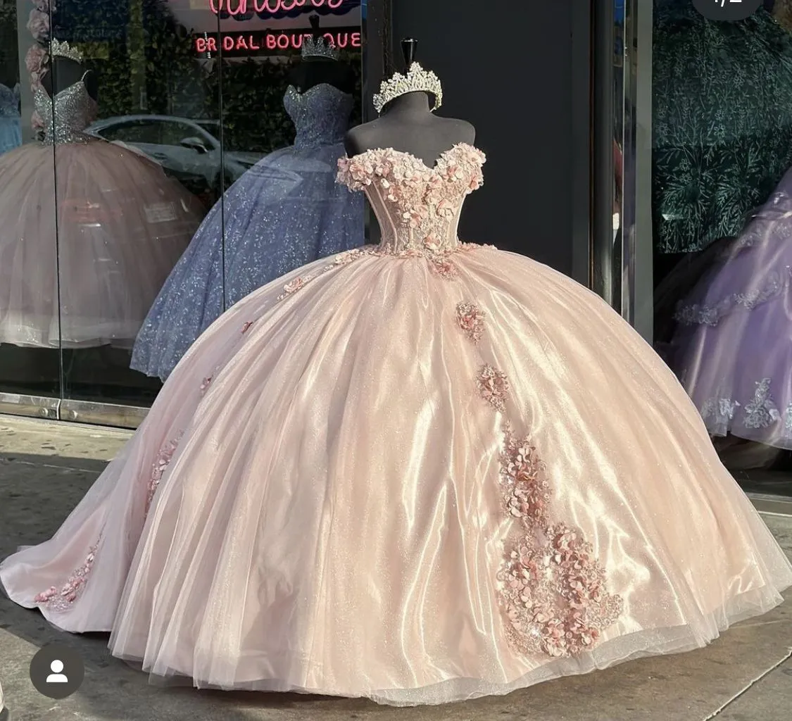 Diynav Pink Quinceanera Dress Ball Gown Applique Party Gowns Sweet 16 Dress HZ1017