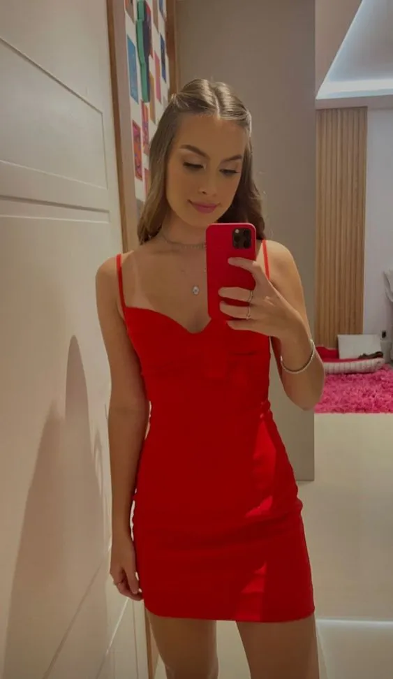 Diynav Red Spaghetti Straps Bodycon Dress Red Homecoming Dress HZ1017