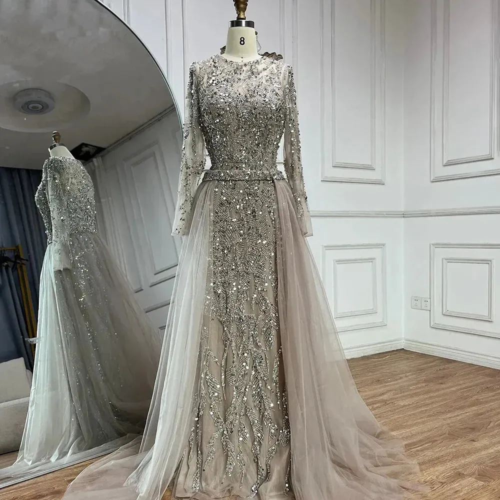 Diynav Dubai Turquoise Mermaid Evening Dress with Tulle HZ1017 - Image 4