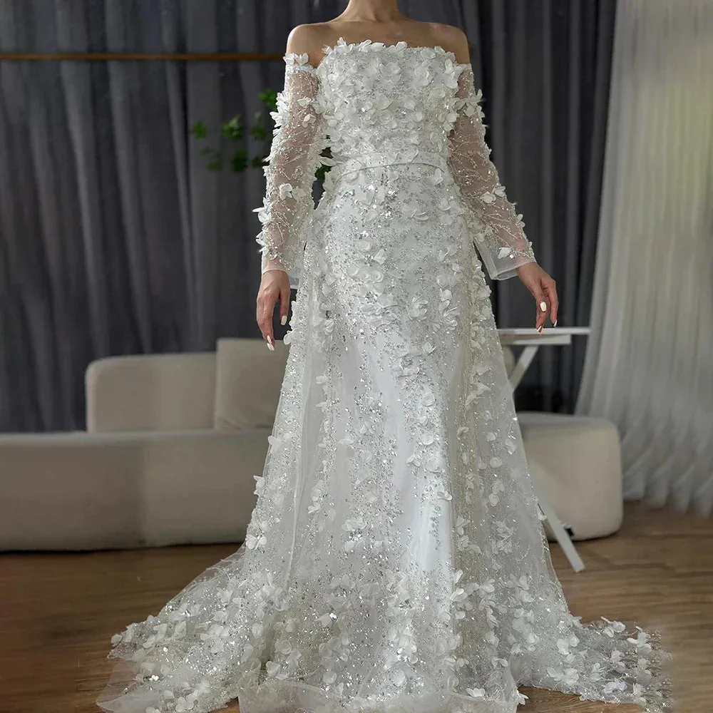 Diynav 3D Flowers Pink Luxury Dubai Evening Dress with Overskirt HZ1017 - Image 4