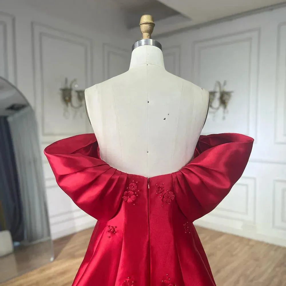 Diynav 3D Flowers Off Shoulder Red Evening Dress HZ1017 - Image 9