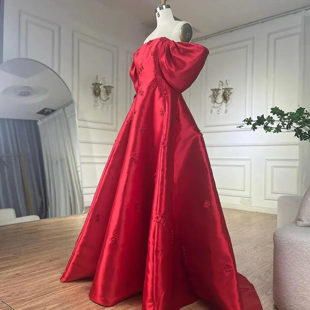 Diynav 3D Flowers Off Shoulder Red Evening Dress HZ1017 - Image 6