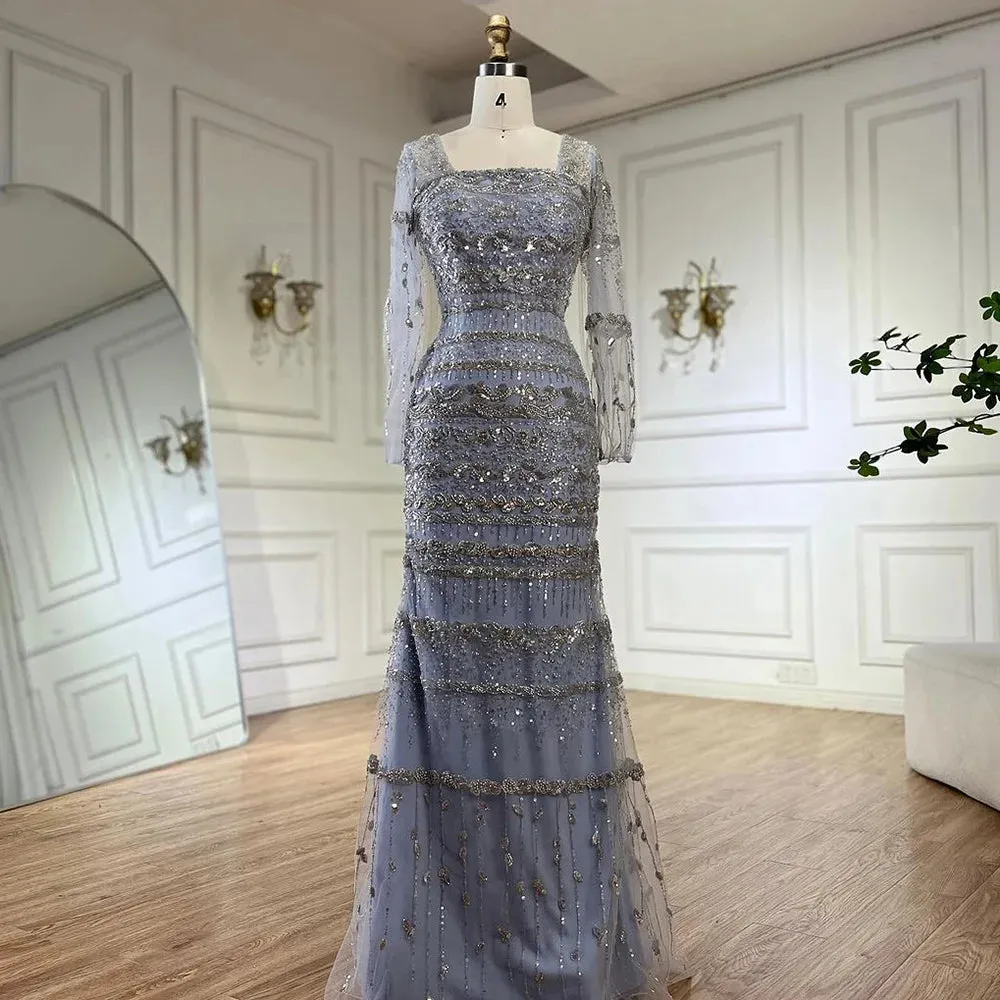 Diynav Dubai Arabic Sage Green Mermaid Evening Dress Gowns for Party HZ1017 - Image 5